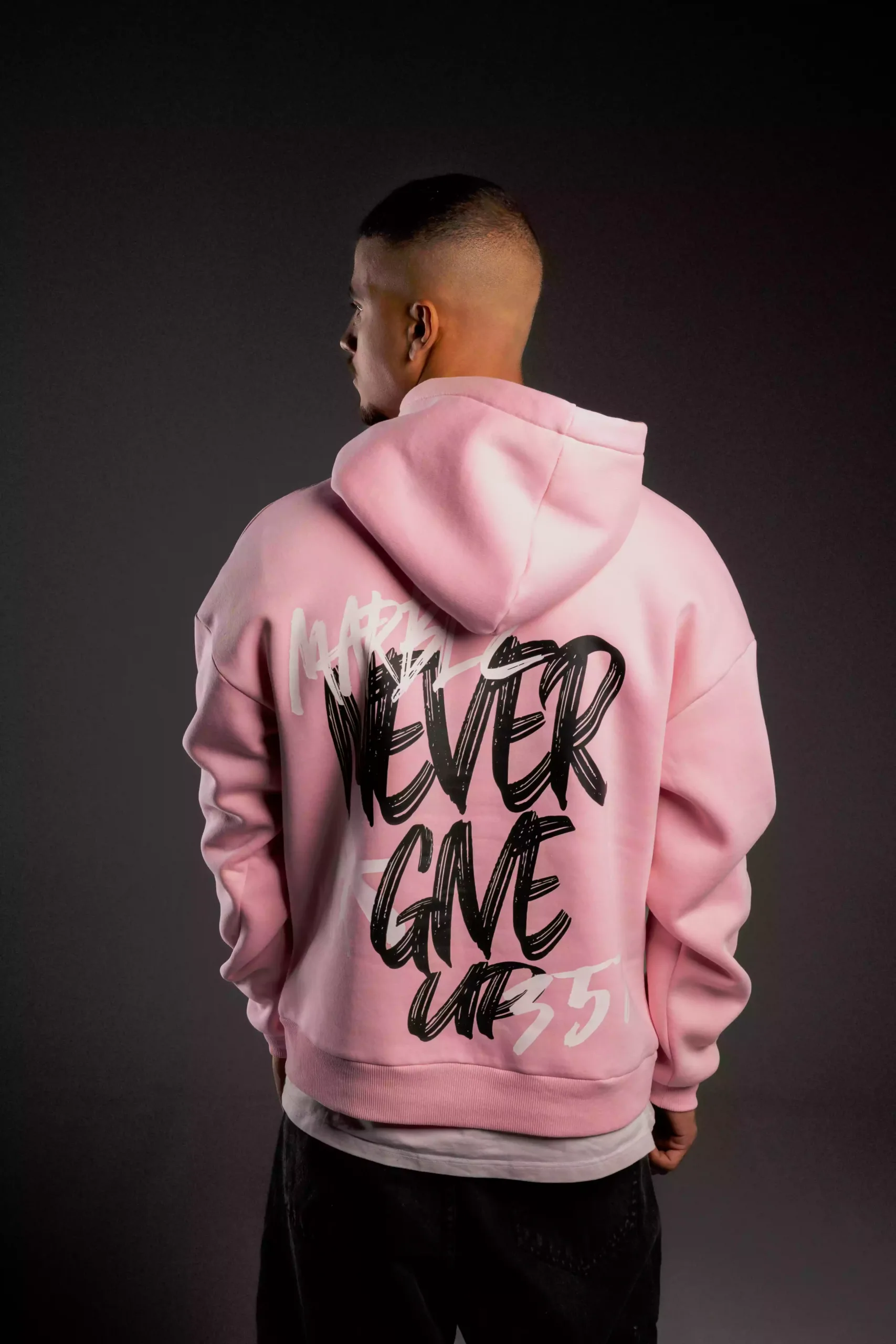 Pink printed oversized hoodie MARBLE